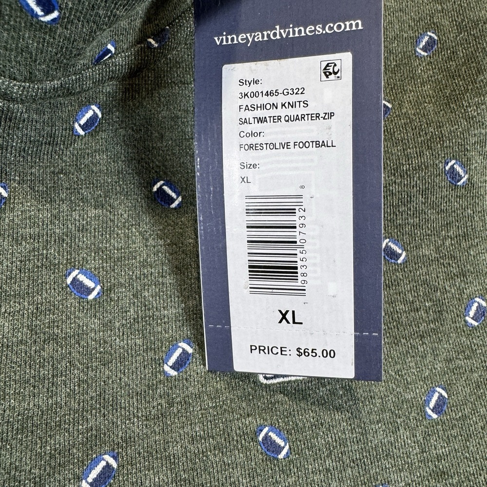 NWT Vineyard Vines Youth Boys XL Shirt Green Football All Over Print Quarter Zip - Picture 6 of 7